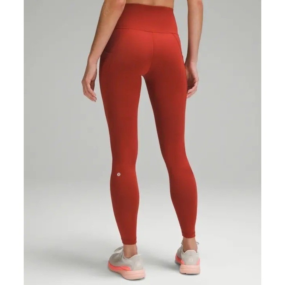 Lululemon Wunder Train High‎ Rise Leggings 25" Size 4 Red Orange Pockets Yoga